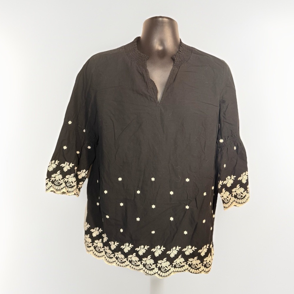 Cato Established 1946 women's black embroidered cotton‎ blouse Size Large